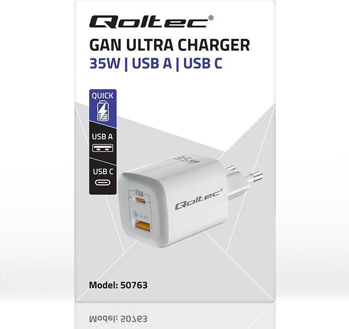 Produktbild Qoltec 50763 Ladegerät für Mobilgeräte Laptop Tragbare Spielekonsole Powerbank Smartphone Smartw (35 W)