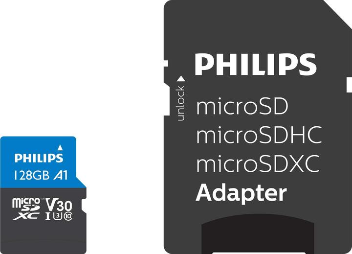 Philips MicroSDXC Classe 10 UHS-I U3 con adattatore (128 GB, microSDXC, U3, UHS-I)