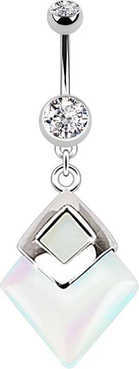 Actual product image Star Piercing Banana silver with pendant moonstone (without brass, Mineral, Surgical steel 316L)