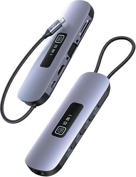 Usams US-SJ644 PD100W 10in1 Multifunctional Type-C HUB with Light(Type-C To HDMI+USB3.0*2+USB2.0*2+VGA+TF (USB-C, 10 ports)