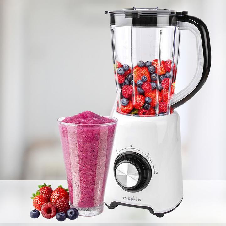 Produktbild Nedis Standmixer / 800 W / 1.5 l / Plastik / 2 Geschindigkeitsstufen / Schwarz / Weiss (800 W)