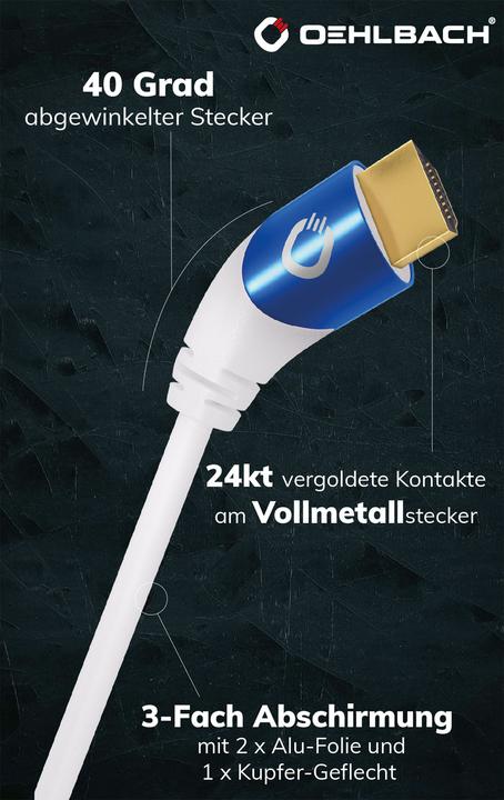 Produktbild Oehlbach HDMI AV Anschlusskabel (1x HDMI-Stecker - 1x HDMI-Stecker) 3 m Weiss (3 m, HDMI, 2.1)