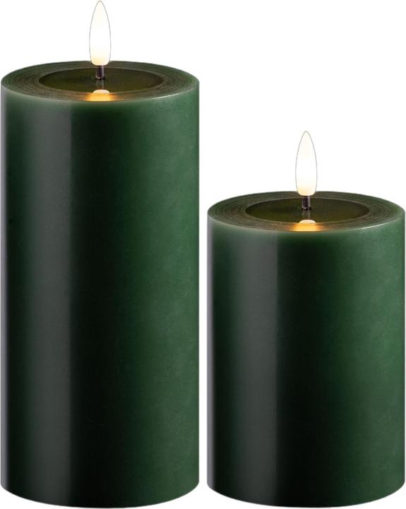 Novaliv 2er Set Led Kerzen flackernde Flamme mit Echtwachspiegel grün 7,5cm ø 1x 15 cm, 1x10 cm Höhe, LED (2 x)