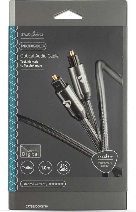 Productafbeelding Nedis Optische audiokabel | Toslink plug | 1,00 m | rond | katoen | Gun Met (1 m, TOSLINK)