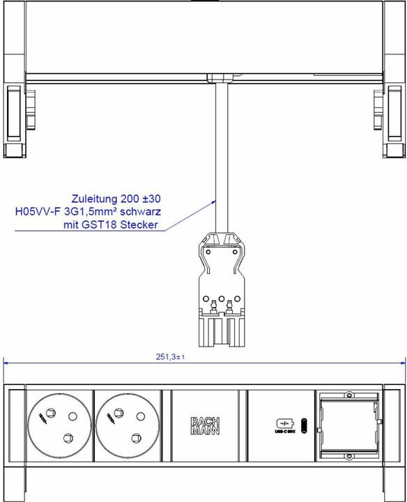 Productafbeelding Bachmann DESK2 2x UTE 1x CM 1x USB C 30W blanco (2 x, CEE 7/5, 0.20 m)