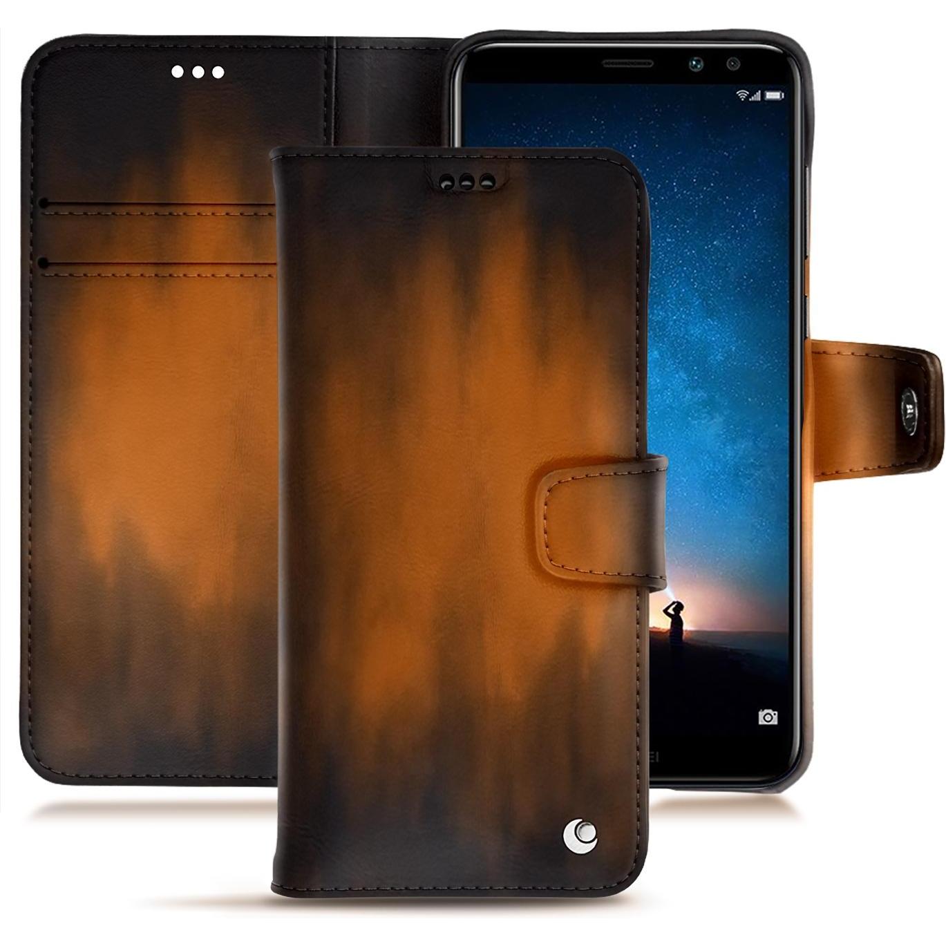 Noreve Lederschutzhülle Wallet (Huawei Mate 10 Lite), Smartphone Hülle, Braun