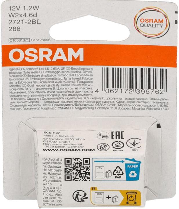 Produktbild Osram 4062172395762 Signal Leuchtmittel Standard W2W 1.22 W 12 V (W2W)