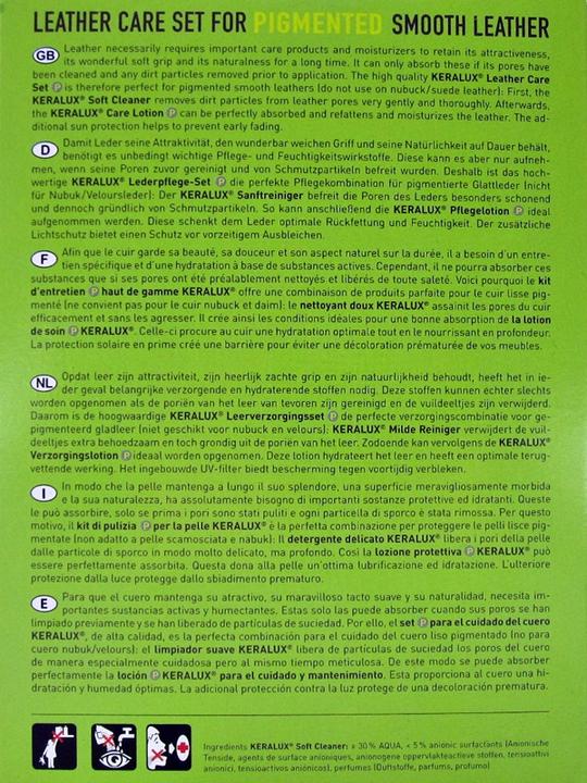 Nutritional values and ingredients Keralux Care set for pigmented leather