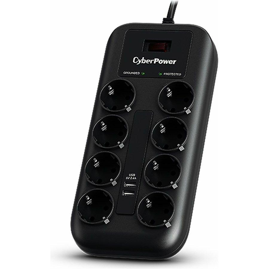 Cyberpower, Steckdosenleiste, Prof. 8xSchuko/2xUSB Überspannungsschutz (8 x, CEE 7/3, 1.80 m)