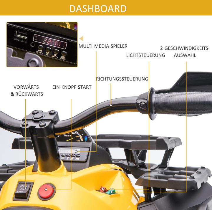Image du produit Homcom Quad électrique ATV Véhicule pour enfants avec feux avant LED et MP3 USB (12 V)