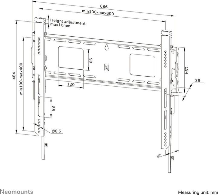 Actual product image Neomounts Wall bracket 600x400mm 125kg/42-86"/fix/black/heavy load (Wall, 125 kg, 42" - 86")