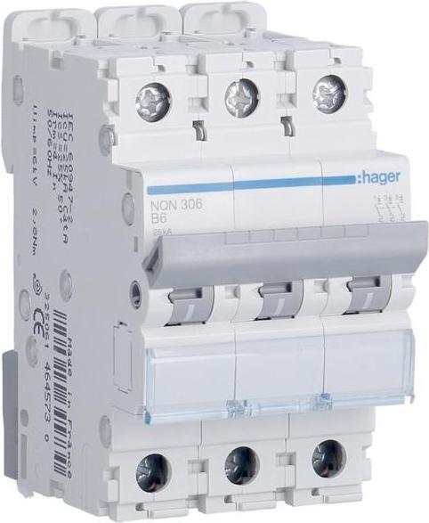 Actual product image Hager Circuit breaker NQN306 3 pole 25kA B-6A 3M