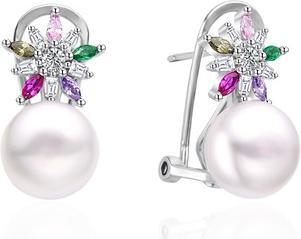 Agato Silver Earrings With Zircons And River Pearl Agt-E135kkc-P