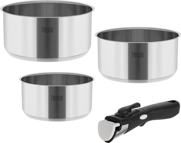 Produktbild Teesa COOK EXPERT EINHAND-Kochgeschirr-Set mit abnehmbarem Griff (Pfannenset + Topfset, Edelstahl)