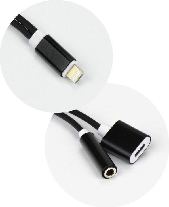 Immagine prodotto Partner Telecom Converter OEM Adapter AUX 2in1 Lightning (male) to Lightning (female) / Jack 3,5 mm (female) black (Lightning)