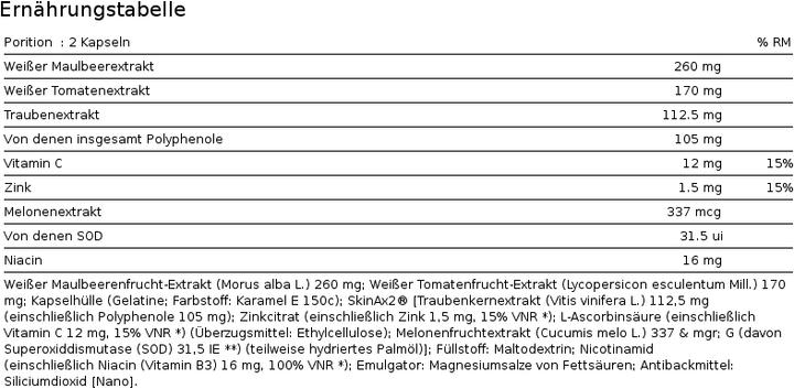 Nährwerte und Zutaten Biocyte Terracotta Cocktail Solaire (30 Stück, Kapseln)