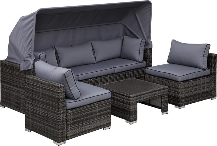 Actual product image Outsunny Polyrattan lounge set with sun canopy, cushions and side table