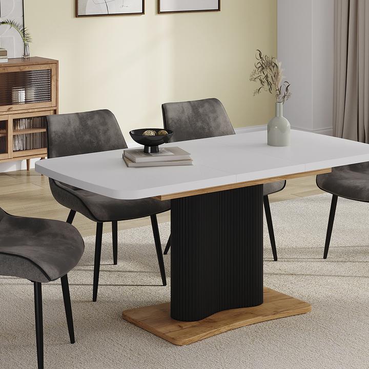 Produktbild Vicco Esstisch Fenaro, Weiss/Goldkraft Eiche/Goldkraft Eiche/Schwarz, 120 x 80 cm ausziehbar (120 x 120 x 77.40 cm)