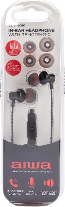 Produktbild Aiwa HEADPHONES MICRO ESTM-50BK BLACK in-ear/JACK 3.5 MM PLATE.GOLD/CABLE 120CM/MICRO ESTM-50BK (Kabelgebunden)