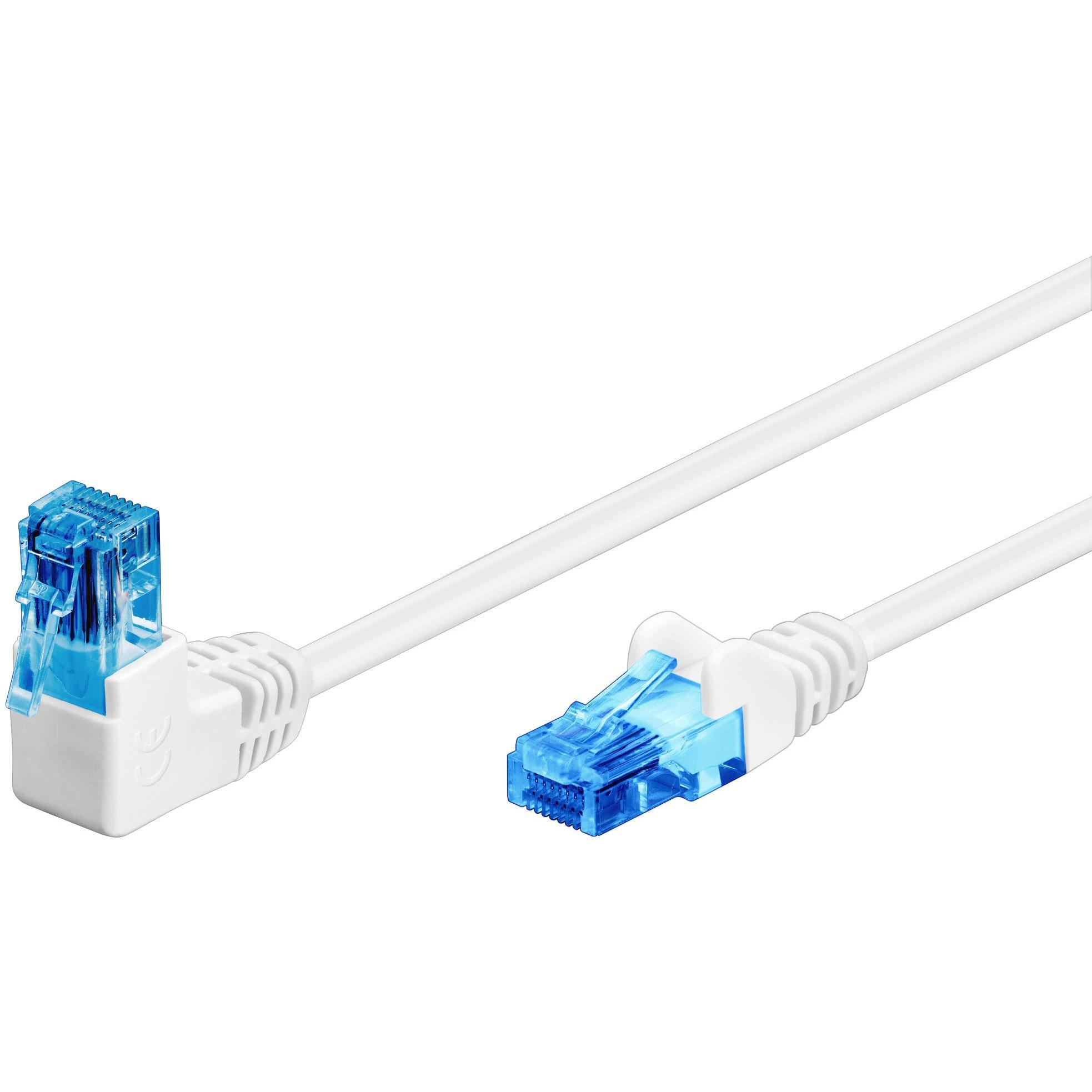 Goobay CAT 6A Patchkabel 1x 90° gewinkelt, U/UTP, Weiss (U/UTP, CAT6a, 0.25 m), Netzwerkkabel
