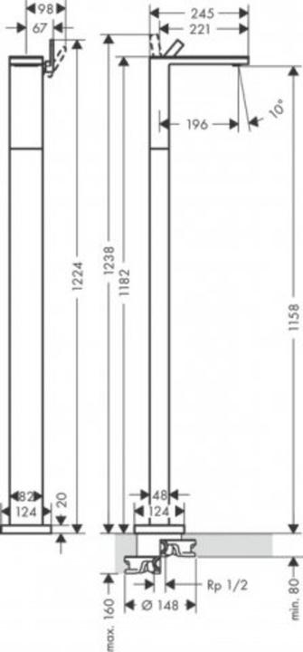 Produktbild hansgrohe EH-WT-MI AXOR MYEDITION bodenst mit Platte chrom/Schwarzglas