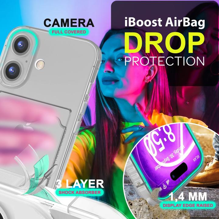 Produktbild Nalia Klar Transparente Neon Silikon Hülle Kartenhalter (Apple iPhone 16)
