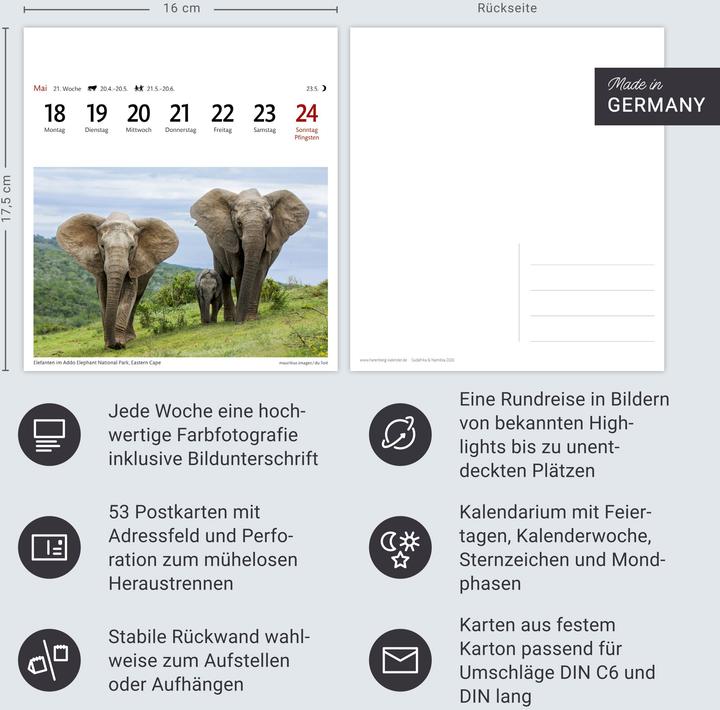 Actual product image Harenberg Südafrika & Namibia Sehnsuchtskalender 2026 - Wochenkalender mit 53 Postkarten (Hardcover, German)
