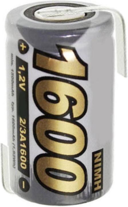 Produktbild AccuCell NiMH Akku 2/3A, mit Lötfahne in Z-Form (1 Stk., 2/3 A, 1600 mAh)