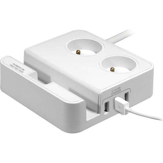 Logo 2 Steckdosen, 3x USB, mit Telefonständer (1017270) (1 Stk.), Batterien + Akkus