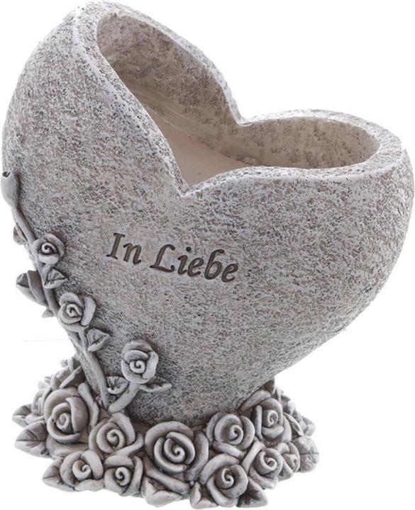 Novaliv Grabschmuck Vase mit Herz "In Liebe" 12x8,5x14 cm Grabdekoration wetterfest Grabfigueren