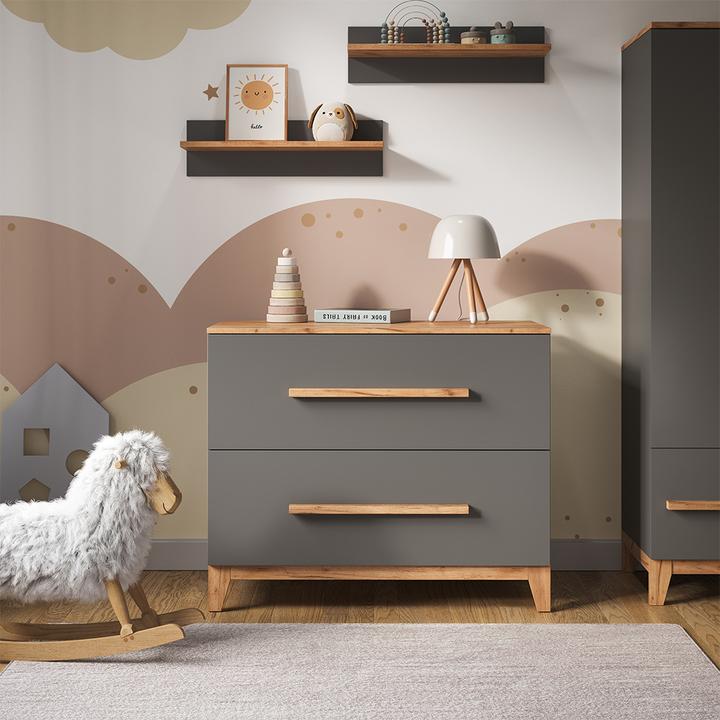 Actual product image Vicco Changing table Malia, Gray/Artisan/Artisan, 108 x 98 cm with 2 drawers