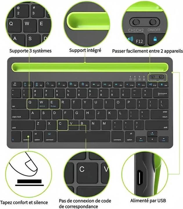 Actual product image PhoneLook Ultra-thin wireless Bluetooth 3.0 keyboard Android & iOS rechargeable USB & multi connection switch (Eng. Int., Wireless)