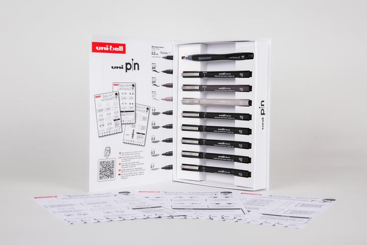 Actual product image Uni-ball Writing instruments uni pin, MANGA Edition, case of 9 includes: 5 fineliners uni pin, 3 brush tips (9 x)