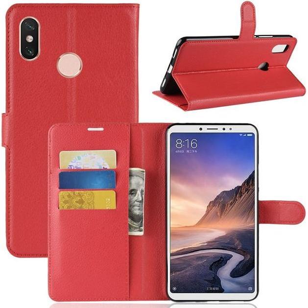 Thumbnail - MU Classic Litchi Leder Bookcover Series (Xiaomi Mi Max 3), Smartphone Hülle, Rot