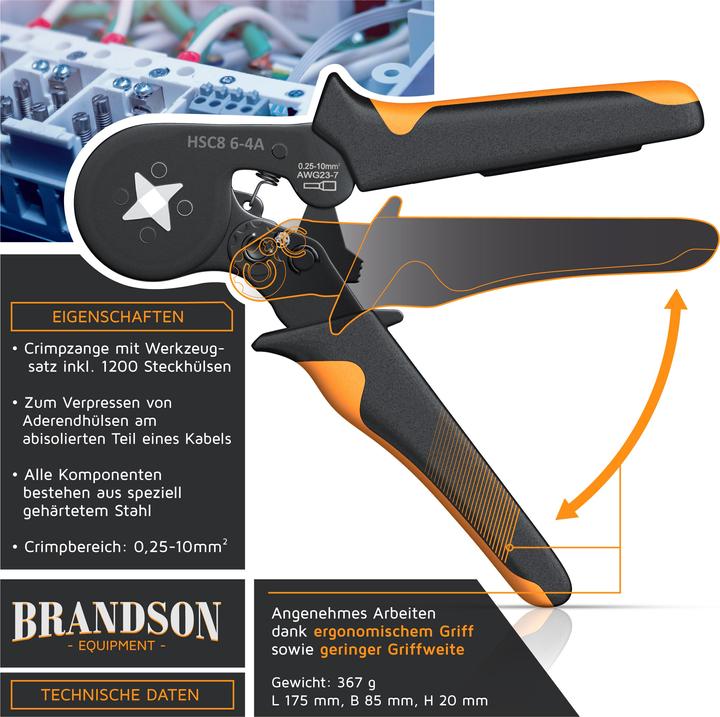 Actual product image Brandson Crimping pliers with wire end ferrules set (175 mm)