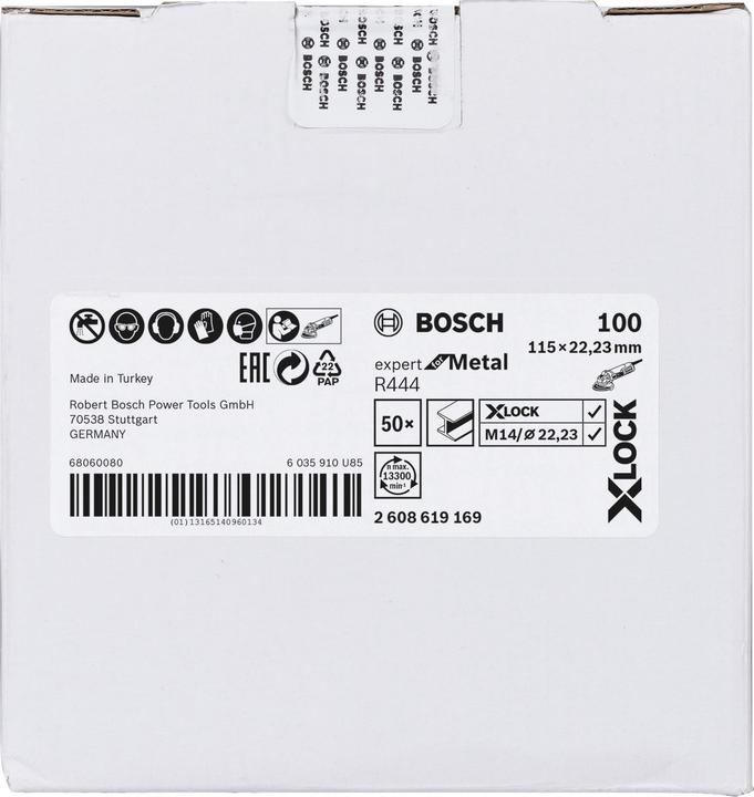 Image du produit Bosch Professional Zubehör Ø 115mm X-LOCK Disque abrasif sur fibres Grain 100 R444 Expert for Metal (100)