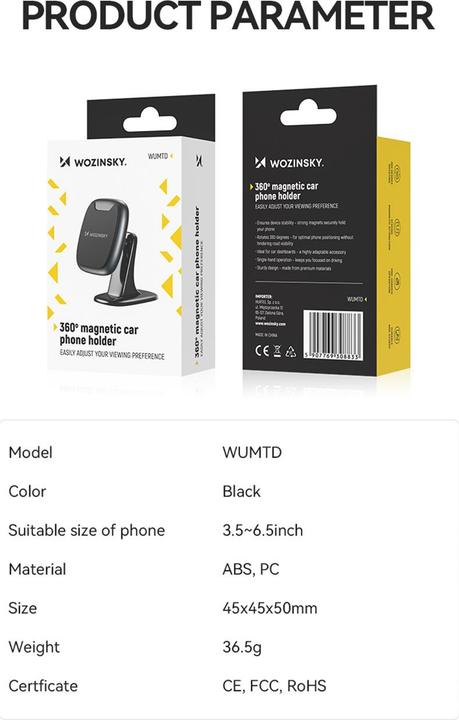 Immagine prodotto Wozinsky Porta cellulare magnetico WUMTD per cruscotto auto - nero