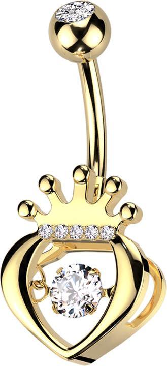 Produktbild Star Piercing Banane vergoldet mit Kugel vergoldet Kristall silber und Krone Kristalle silber (Messing, Chirurgenstahl 316L)