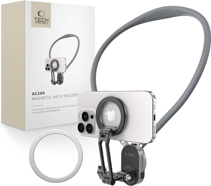 Actual product image Tech-Protect Ac200 Magnetischer Magsafe & Gopro & Dji Nackenhalter Crayon Grau