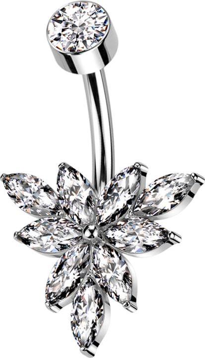 Immagine prodotto Star Piercing Banane Innengewinde silber mit Zylinder silber Kristall silber und Dreieck Ovale Kristalle silber (senza ottone, Titanio)