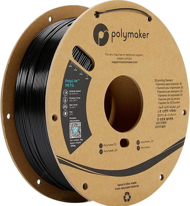 Image du produit Polymaker PolyLite PETG V2 - Noir - 2.85mm (PETG, 2.85 mm, 1000 g, Noir)