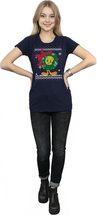Actual product image Looney Tunes Womens/Ladies Tweety Pie Christmas Fair Isle Cotton T-Shirt (XL)