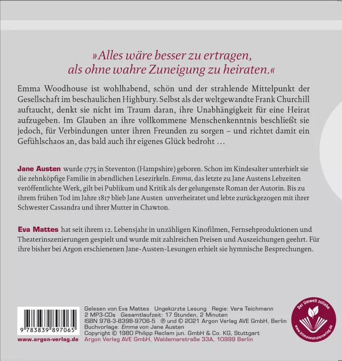 Immagine prodotto Emma (Jane Austen, Grave Cristiano, Ursula Grawe, Eva Materie, Tedesco)