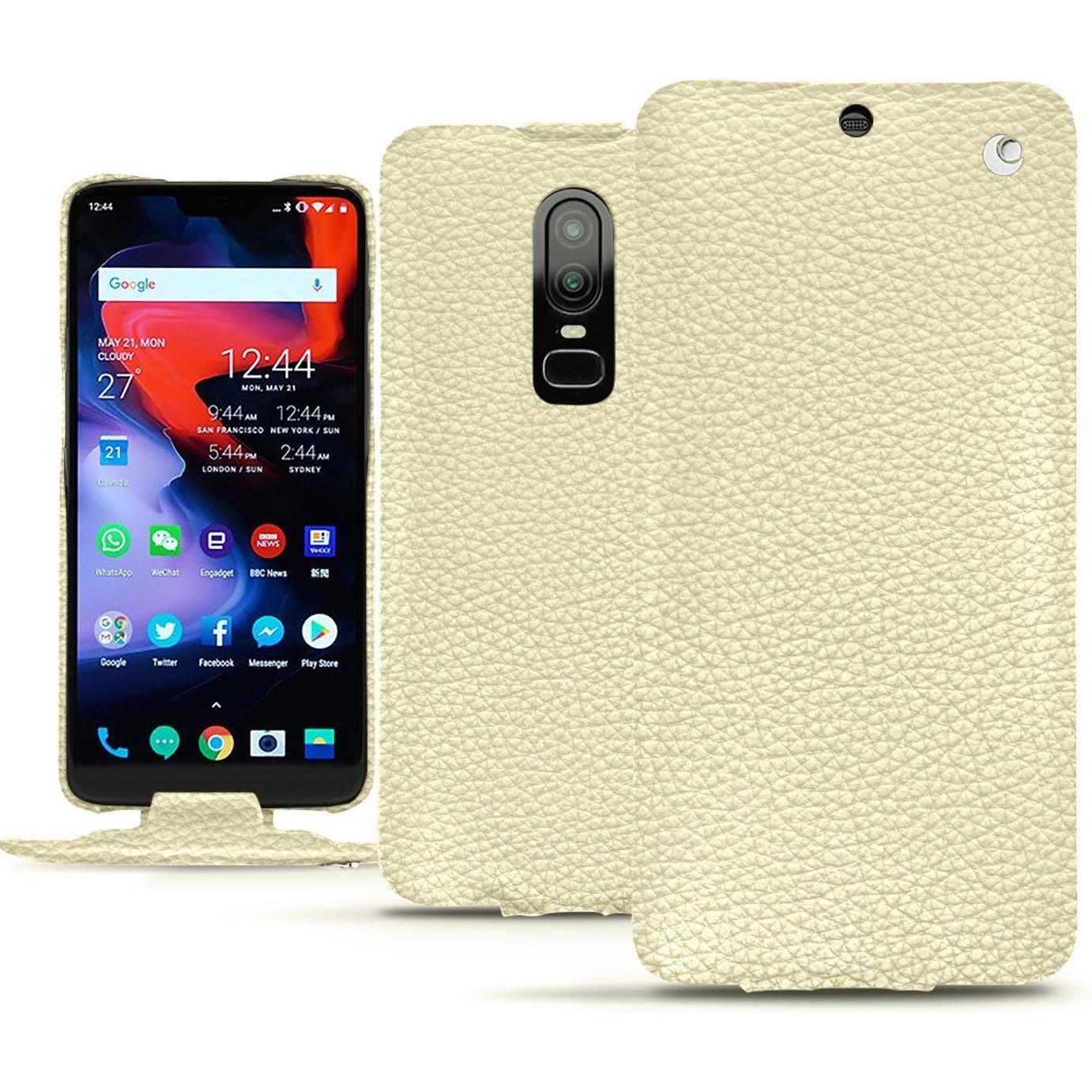 Noreve Lederschutzhülle vertikal (OnePlus 6), Smartphone Hülle, Weiss
