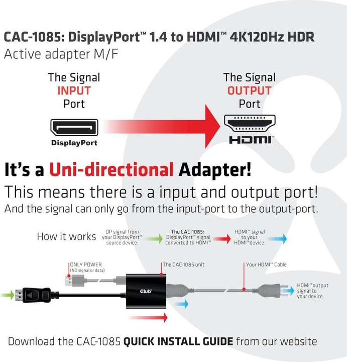 Actual product image Club 3D Adapter DP 1.4 to HDMI 4K120Hz HDR Active Adapter (HDMI, 6.20 cm)