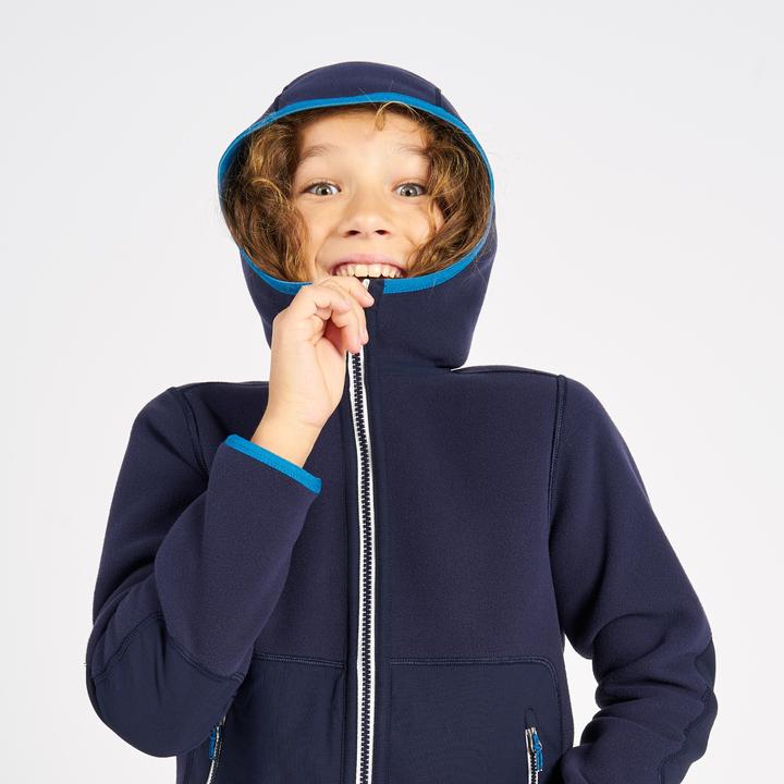 Actual product image Tribord Fleece jacket sailing kids warm reversible 500 navy blue/blue (140)