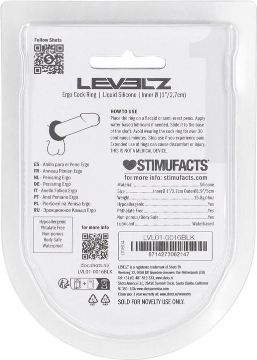 Actual product image Shots Ergo Liquid Silicone Cockring - Black (5 cm)