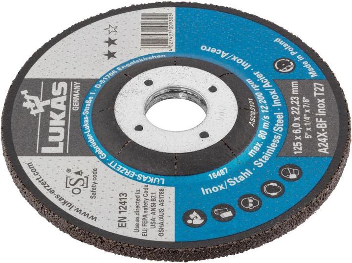 Lukas Grinding wheel T27 for stainless steel 125x6 mm cranked