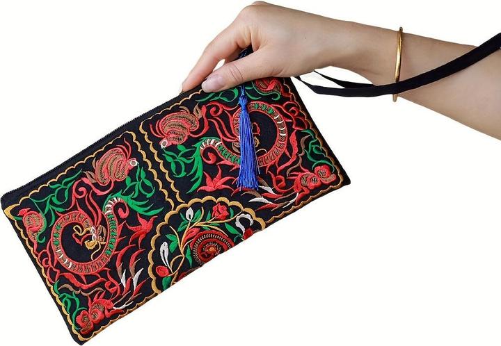 Actual product image Only-Bags.Store 1 Stück Bohemian bestickte Kupplung Geldbörse, Boho-Stil Armband, Mode-Accessoire, Polyester