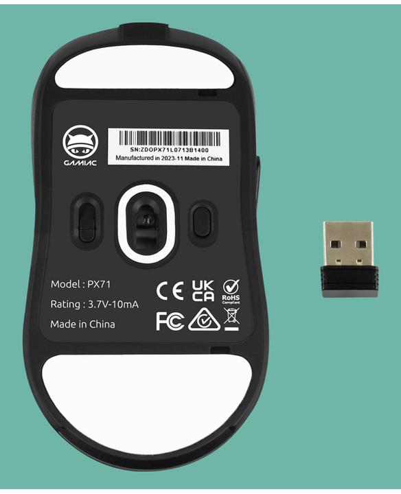 Actual product image Gamiac PX71 Mice - Black - Pixart 3335, Wired & Wireless, 16000 DPI, 16,8M RGB effects (Cable, Wireless)